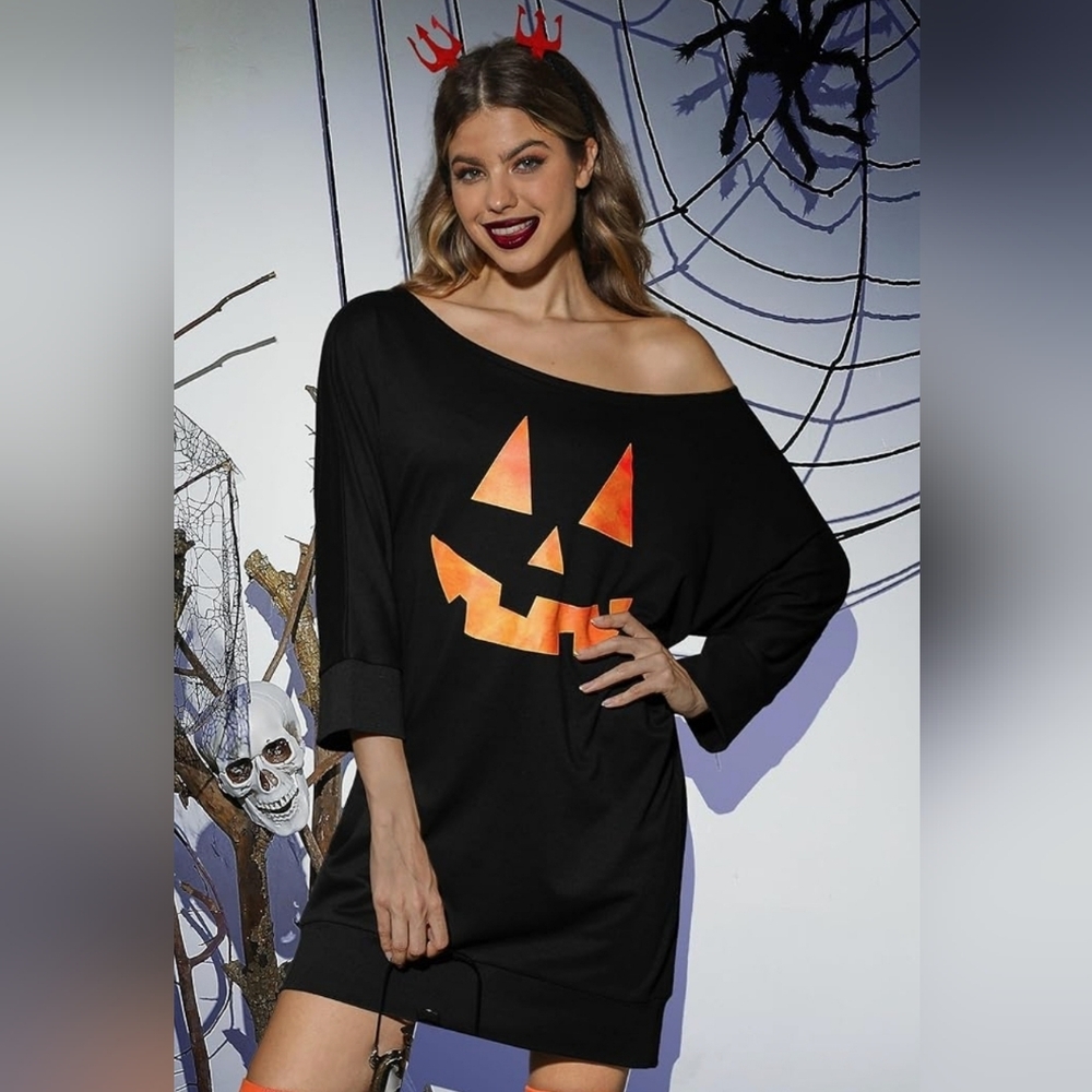 Women's Halloween 3/4 Sleeve Off Shoulder Top Large